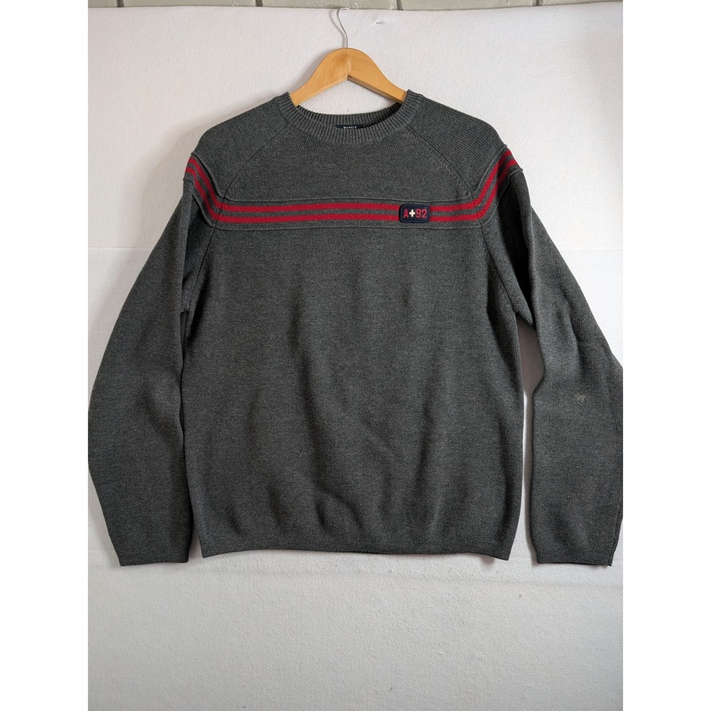 Vtg Abercrombie & Fitch Mens Muscle Fit Sweater Gray Red Stripe A+92 Patch Large